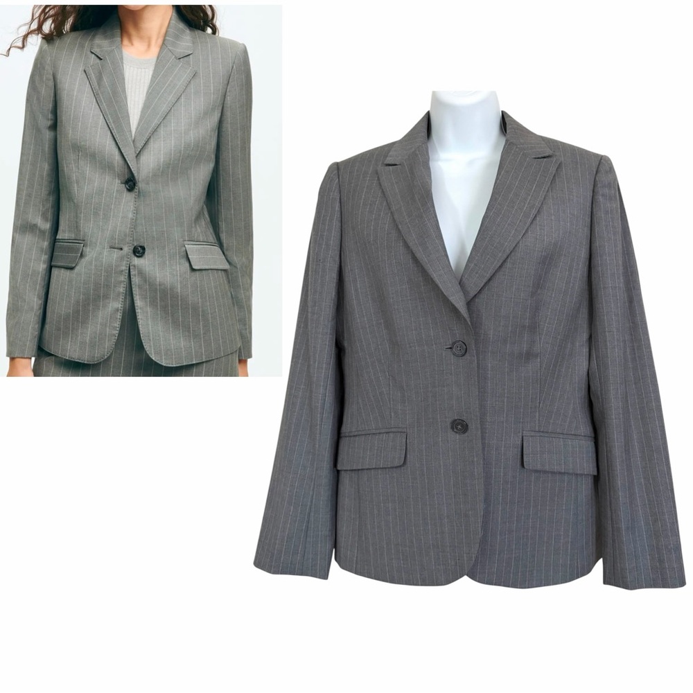 Brooks Brothers 346 Gray  Wool Pinstripe Jacket Blazer Size 6 Structured Classic